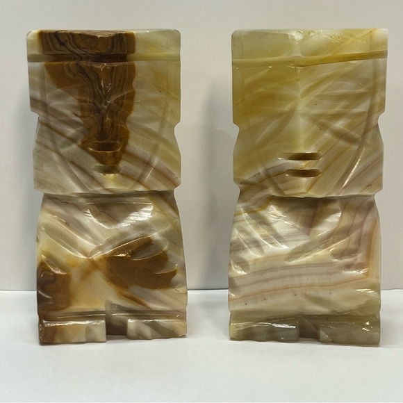 vintage aztec style bookends onyx carved stone decor natural mcm